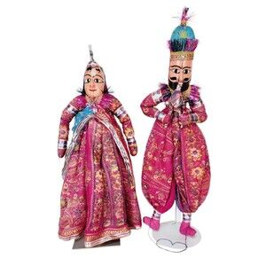 Vintage Wood Handcrafted Husband & Wife Snake Charmer Marionette Puppet Dolls